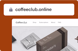 coffeeclub.online domain name is highlighted above a Coffee Club website preview featuring coffee packaging